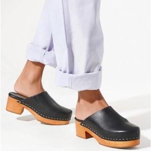 Charlotte Stone Martino Black Leather Low Heel Clog Women's Size 7 Classic Boho